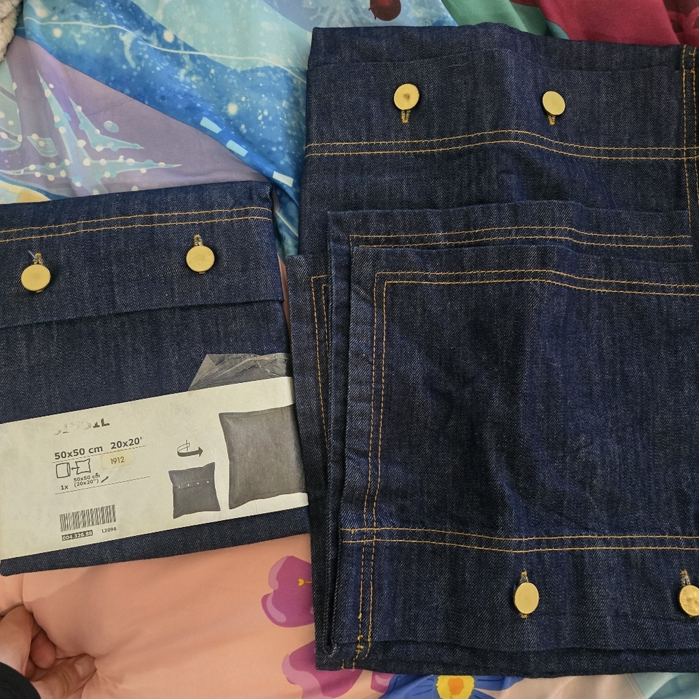 3 Ikea Pillow Covers 20x20 Blue Denim